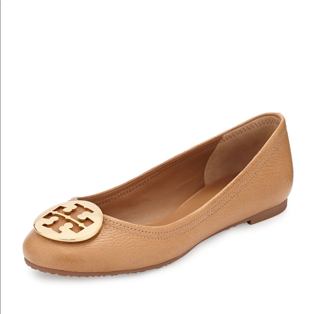 Tory Burch Reva Leather Tan Ballet Flat